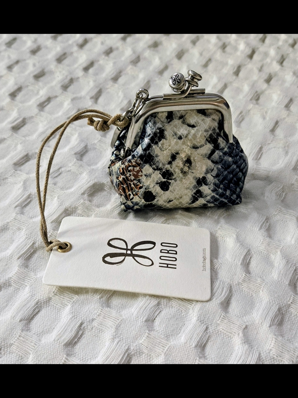 HOBO Small Snakeskin Coin Pouch - Navy & Cream